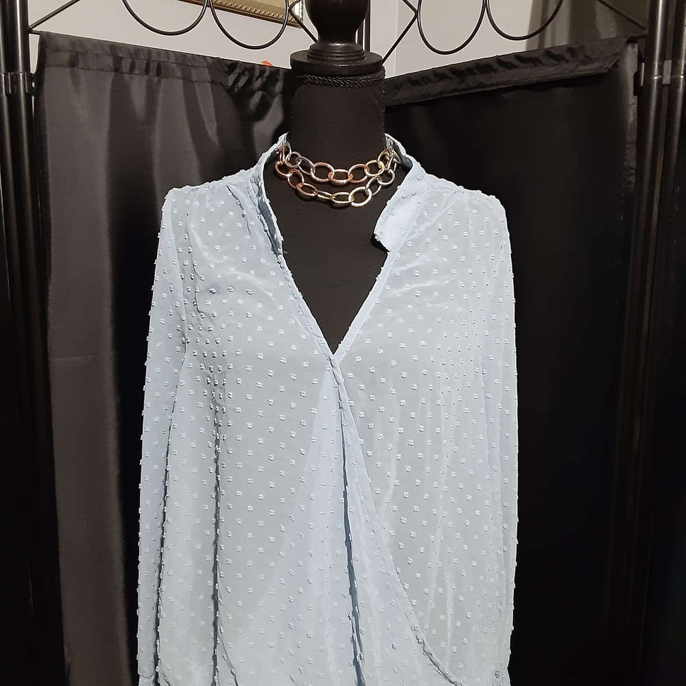 Bobeau Light Blue Textured Blouse Light Blue Women's Size XL Office Party